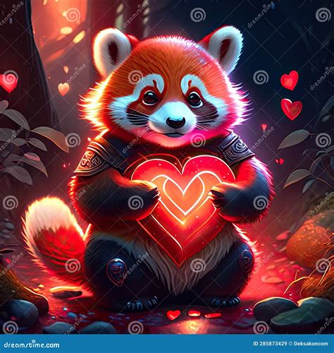 Red Panda Hugging Heart Red Panda In The Forest With A Heart In His