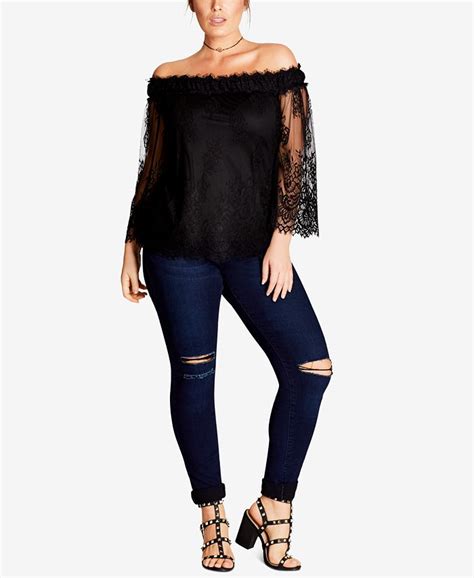 City Chic Trendy Plus Size Off The Shoulder Lace Top Macys