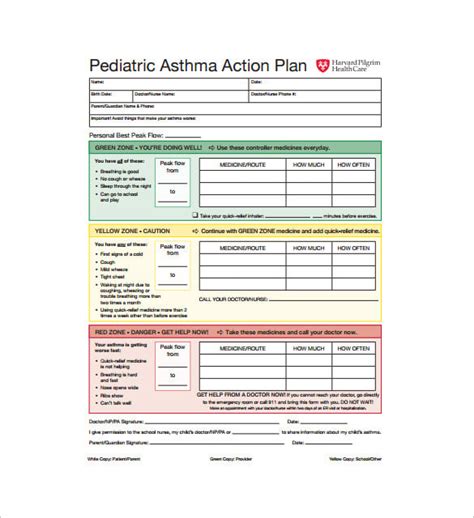 Free Printable Asthma Action Plan