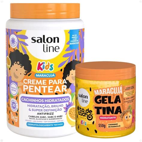 Kit Salon Line Kids 2 Cremes e 2 Gelatinas Melão e Maracujá ÚNICO