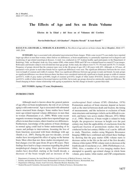 Pdf The Effects Of Age And Sex On Brain Volume