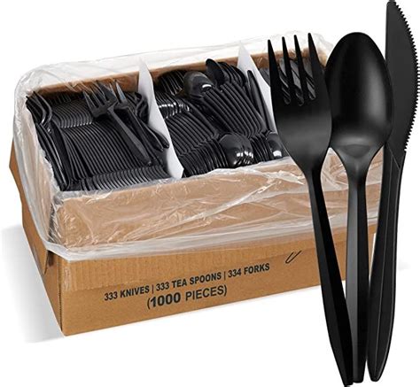 1000 Plastic Disposable Forks Bulk Black Medium Weight Disposable