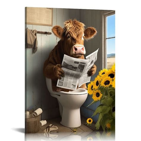 Florid Highland Cow Bathroom Decor Funny Bathroom Wall Art Farmhouse