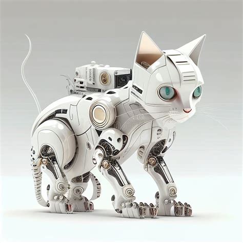 White Robotic Cat Cyborg Iron Cat Cat In The Ai Era Artificial