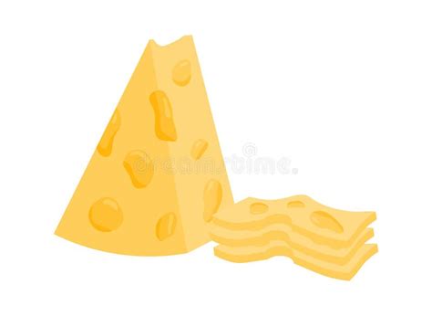 Triangular Piece Of Cheese With Holes And Cut Slices Stock Illustration