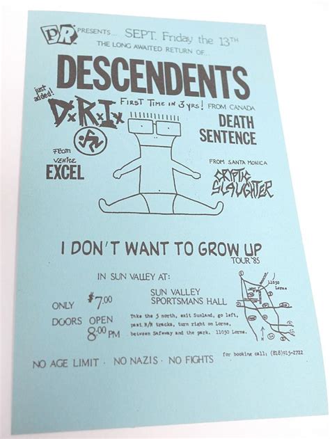 Descendents 2 Sided Punk Gig Flyer Milo Dri Excel Cryptic Slaughter