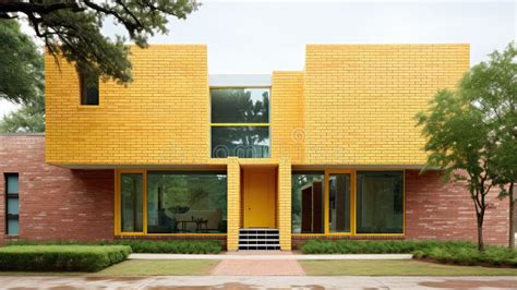 Design yellow brick home stock image. Image of modern - 321068027