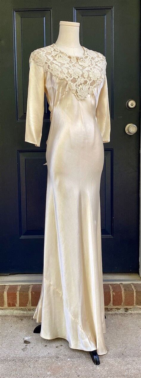 Antique Silk Satin Bias Cut Dress Candlelight Wedding Gem