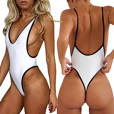 Allurelove Sexy Womens Monokini Deep V One Piece Backless Cheeky