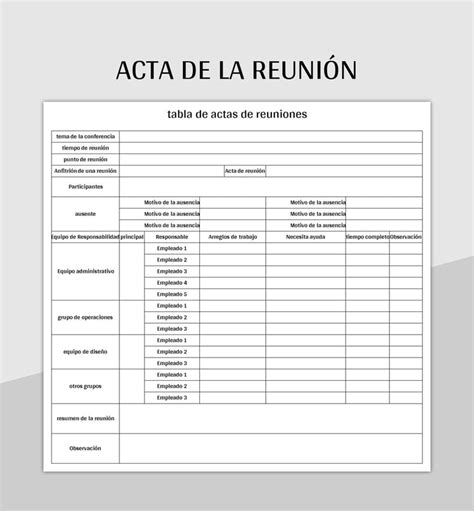 Plantilla De Formato Excel Acta De La Reunión Y Hoja De Cálculo De