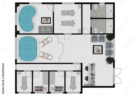 Floor plan spa. 3d render of wellness massage room. Isometric artwork ...