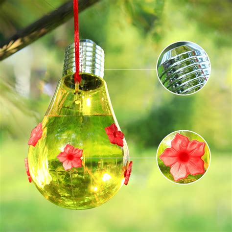 Comederos para colibríes para colgar al aire libre, forma de bombilla