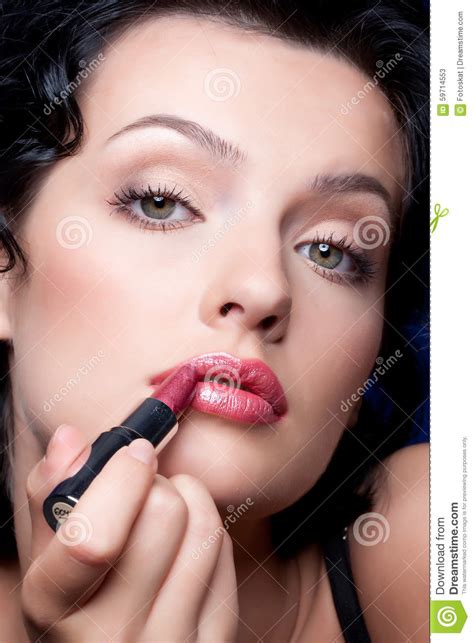 Young Woman Applying Cosmetics Stock Image Image Of Contemporary