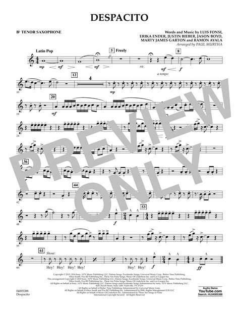 Despacito Arr Paul Murtha Bb Tenor Saxophone By Luis Fonsi And Daddy