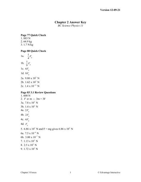 Brief Review Answer Key Physics Ch 4 Review Questions P 56 Answer Key