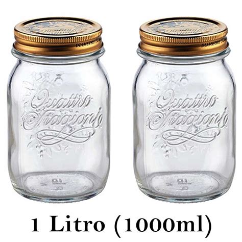 2 Potes Quattro Stagioni 1 Litro 1000ml de vidro hermético Bormioli