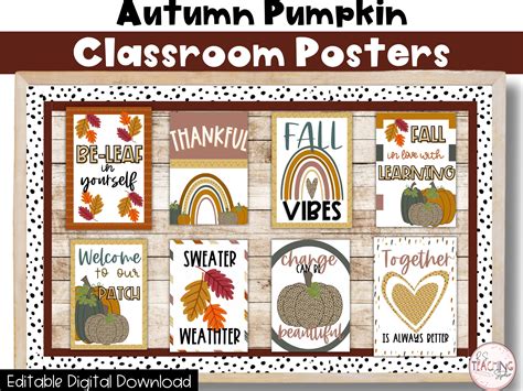 Fall Boho Classroom Posters Easy And Modern Autumn Classroom Etsy