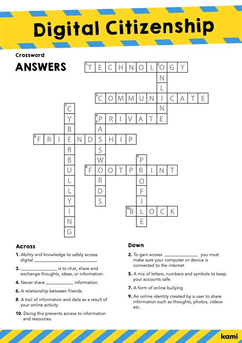 Digital Citizenship Week Crossword | Answer Key for Teachers | Perfect for grades 10th, 11th ...