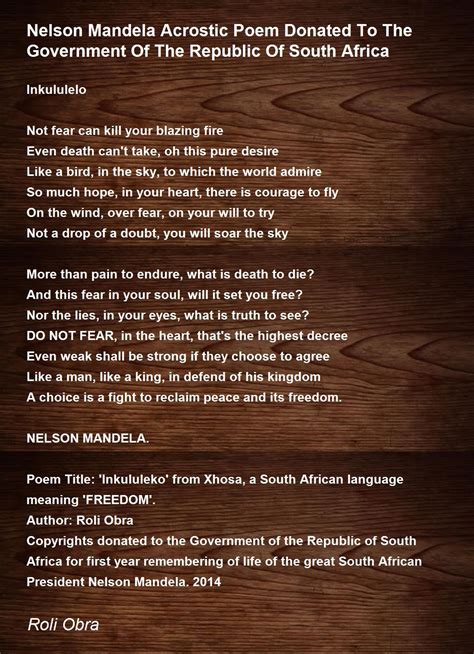 Xhosa Poem About Nelson Mandela