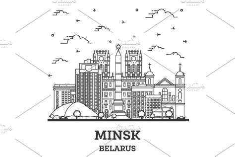 Outline Minsk skyline | Pre-Designed Illustrator Graphics ~ Creative Market