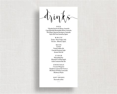 Wedding Drinks Menu Wedding Drink Menu Template Drink Menu Etsy