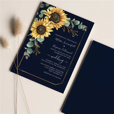 Elegant Sunflower Eucalyptus Wedding Invitation Zazzle