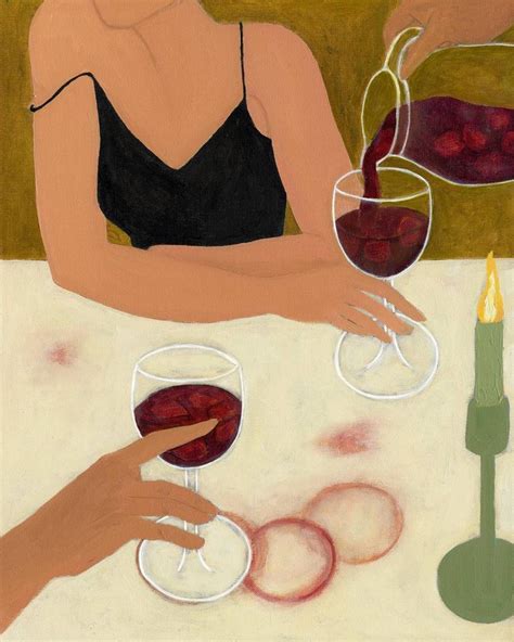 A Painting Of A Woman Sitting At A Table With Two Glasses Of Wine In