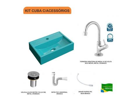 Kit Cuba Q45 Torneira 1198 Metal E Válvula Click 1 Pol Sifão Pvc E