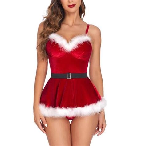 Lingerie de Noël Costume Mère Noël Rouge Adulte Cdiscount