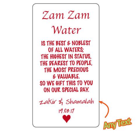 Zam Zam Water Wedding Favours Bottle Labels Stickers Gifts Personalised