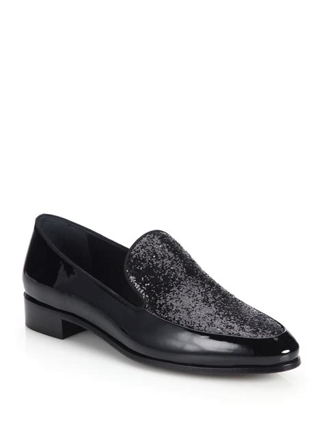 Lyst Prada Glitter Patent Leather Loafers In Black