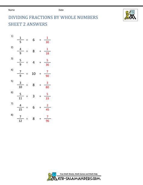 Division Of Fractions Worksheets Grade