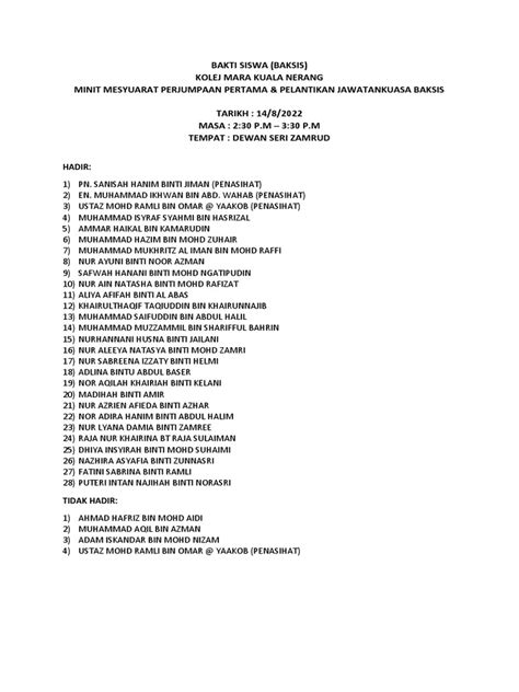 Minit Mesyuarat Pertama Pdf