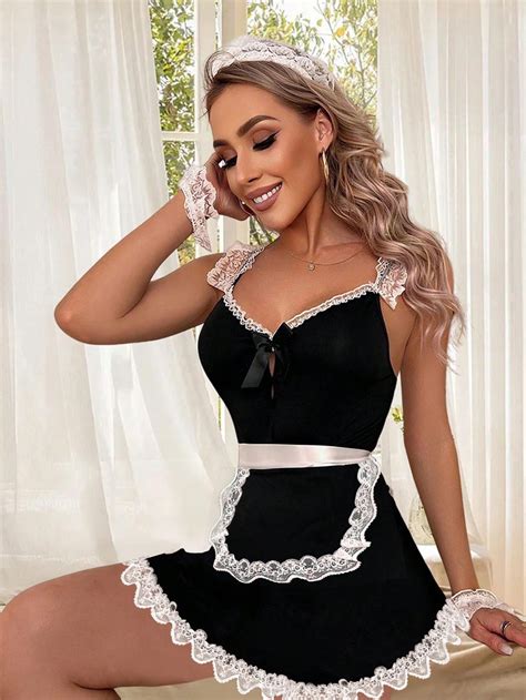 Pe A Conjunto De Lingerie De Fantasia Empregada Sexy Borda De