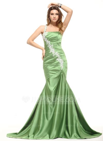 Trumpet Mermaid One Shoulder Sweep Train Satin Evening Dress With