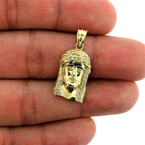 Real K Yellow Gold Jesus Face Cz Pendant Jesus Head Pendant Charm