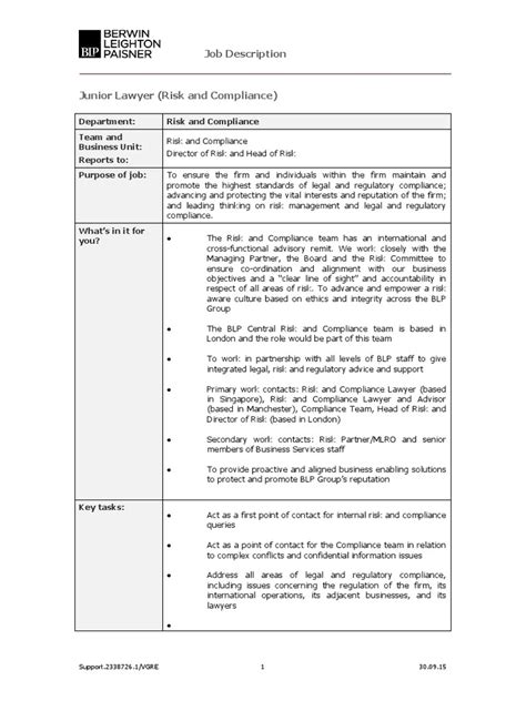 Junior Lawyer - Job Description.pdf | Regulatory Compliance ...