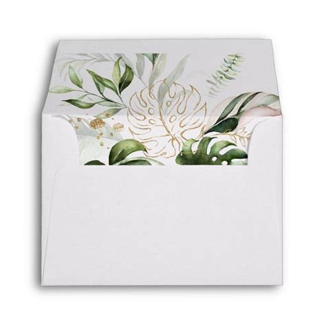 Gold Tropical Greenery Self Addressed RSVP Envelope Zazzle Rustic