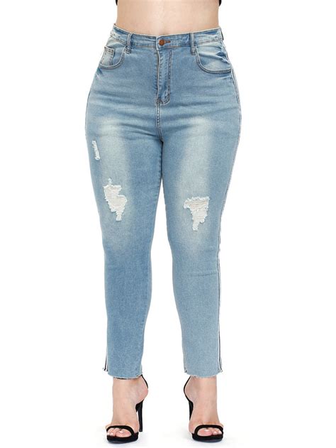 Plus Size Ripped Skinny Jeans Herallures