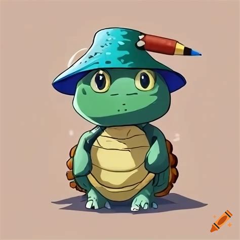 Anime Turtle Holding A Blue Pencil On Craiyon