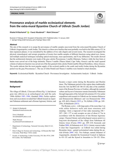 Provenance Analysis Of Marble Ecclesiastical Elements From The Extra