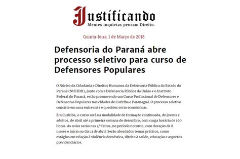 Na M Dia Defensoria Do Paran Abre Processo Seletivo Para Curso De