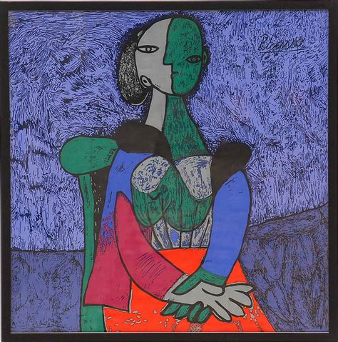 Pablo Picasso Seated Woman Textile 78cm X 78cm Framed And Glazed