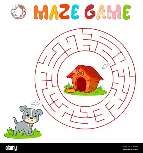 Maze Puzzle Game For Children Circle Maze Or Labyrinth Game With Dog