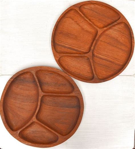 Teak Wood Trays S Vintage Divided Dinner Plate Stacking Etsy