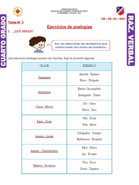 Ejercicios De Analogías Para Cuarto Grado De Primaria Pdf