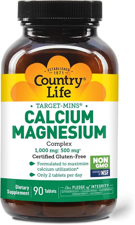 Country Life Target Mins Calcium Magnesium Complex 1000 Mg 500 Mg Per 2 Tablets 90