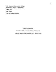 CHEM 1111 Experiment 1 Lab Report Basic Laboratory Techniques