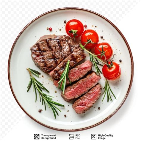 Premium Psd Grilled Sliced Beef Steak With Tomatoes And Rosemary On A