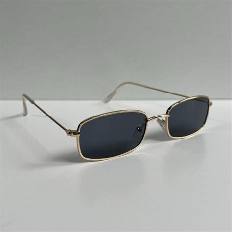 Vintage Y2k 90s 2000s Unique Slim Style Gold Trim Sunglasses In 2024